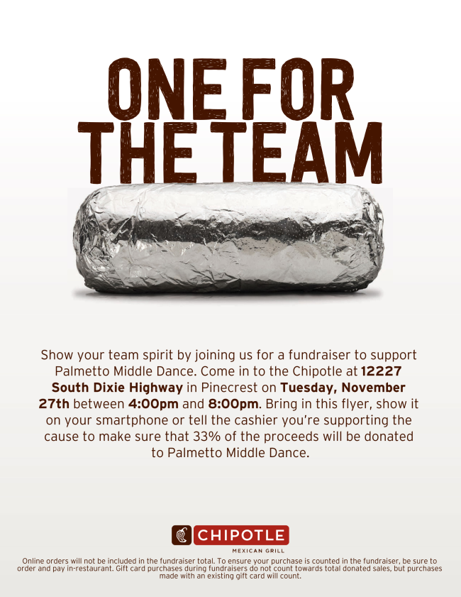 Chipotle Family Night (Support Palmetto Middle Dance) @ Chipotle