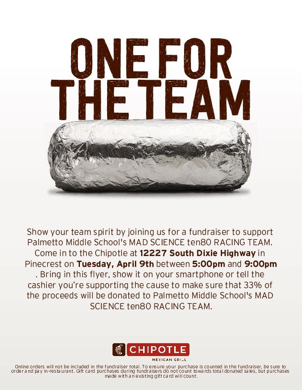 Chipotle Family Night to support PMS MAD SCIENCE ten80 RACING TEAM @ Chipotle | Pinecrest | Florida | United States